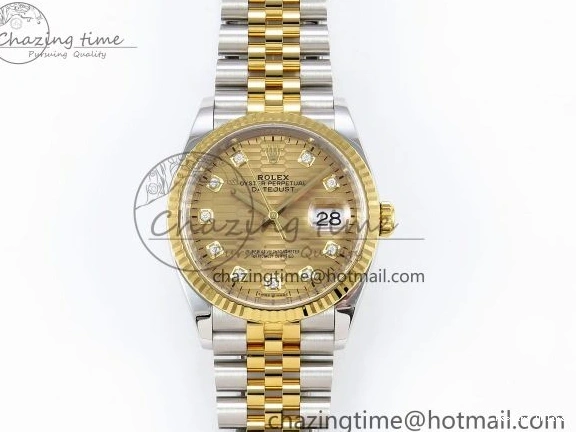 0418 Effortless DateJust 36 126233 Clean 1:1 Best Edition 904L Steel YG Textured Diamonds Dial on SS YG Jubilee Bracelet VR 1500